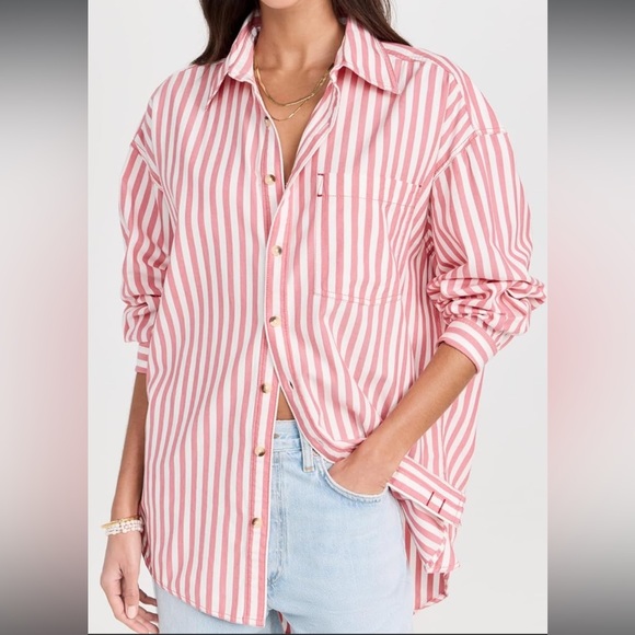 Large Freddy Shirt Free People - We The Free Red (pink ish) White Striped Shirt - Picture 13 of 14